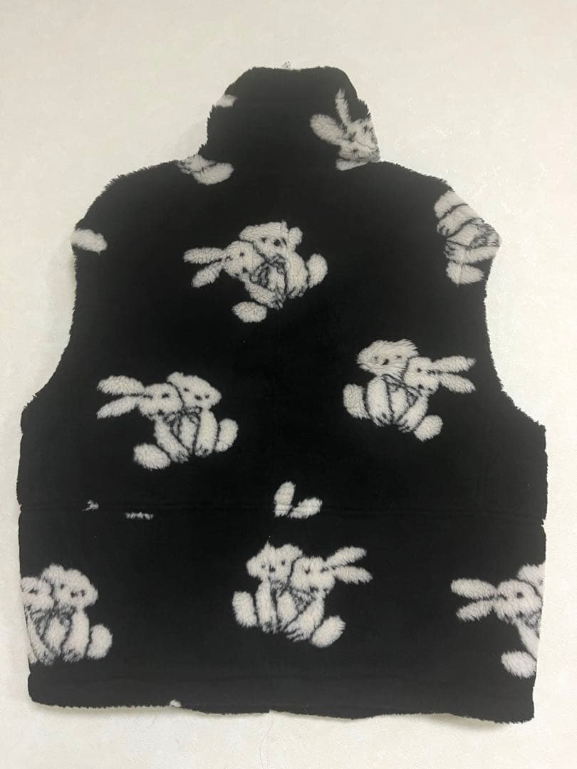 mukzin ムクジン 黒ファー L クマ柄 ベスト 柄物 熊 動物 ブラック