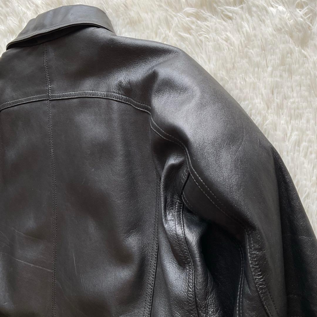 美品✨90's レザージャケット　本革　ボンバー　ブラック　襟付 大きい　XL