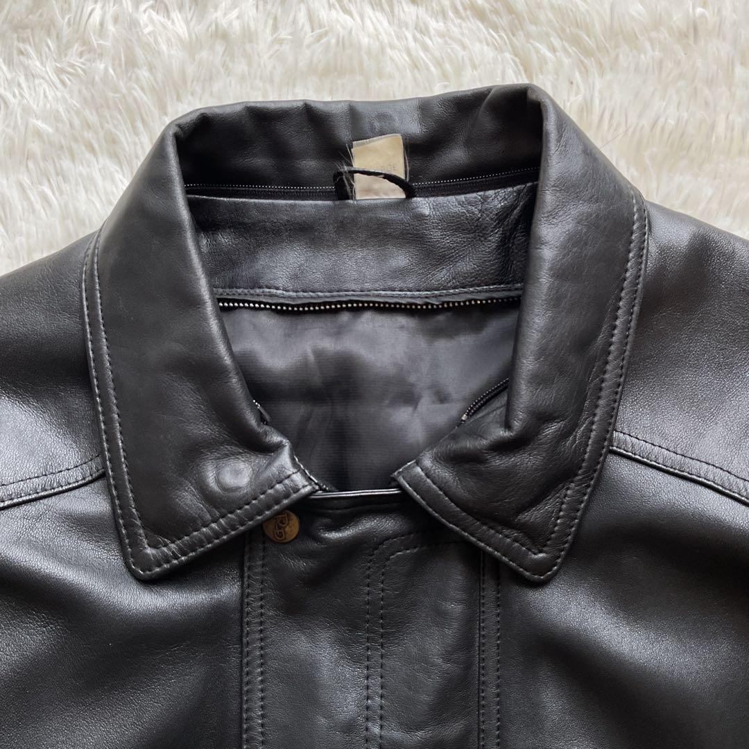 美品✨90's レザージャケット　本革　ボンバー　ブラック　襟付 大きい　XL
