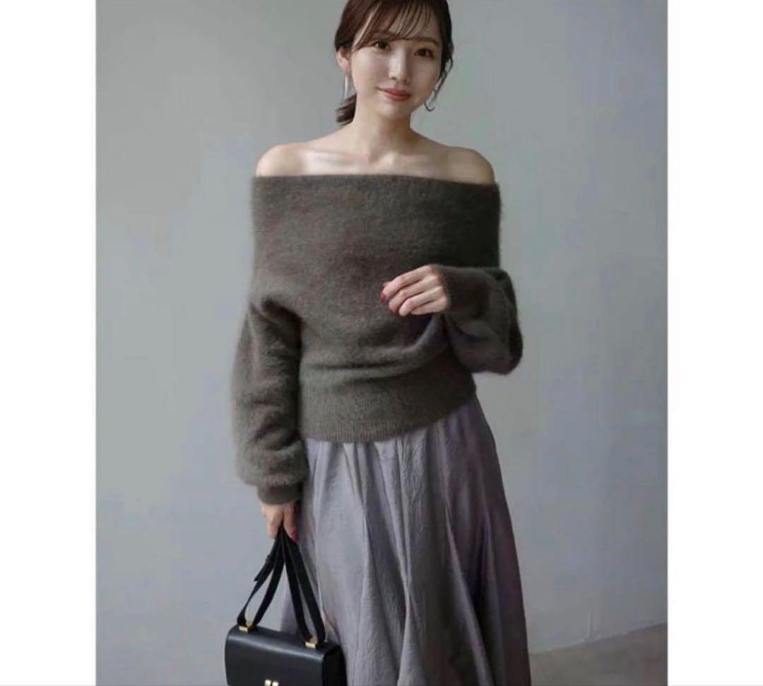 anuans ラクーンフォックスオフショルニットプルオーバー　moca