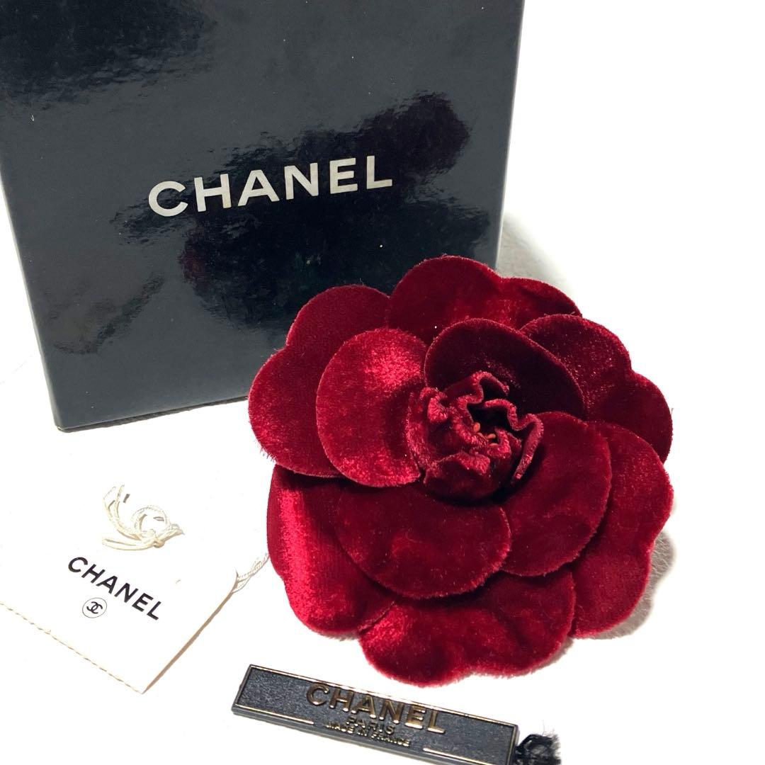 【ヴィンテージ】シャネル カメリア コサージュ ベロア ワインレッド