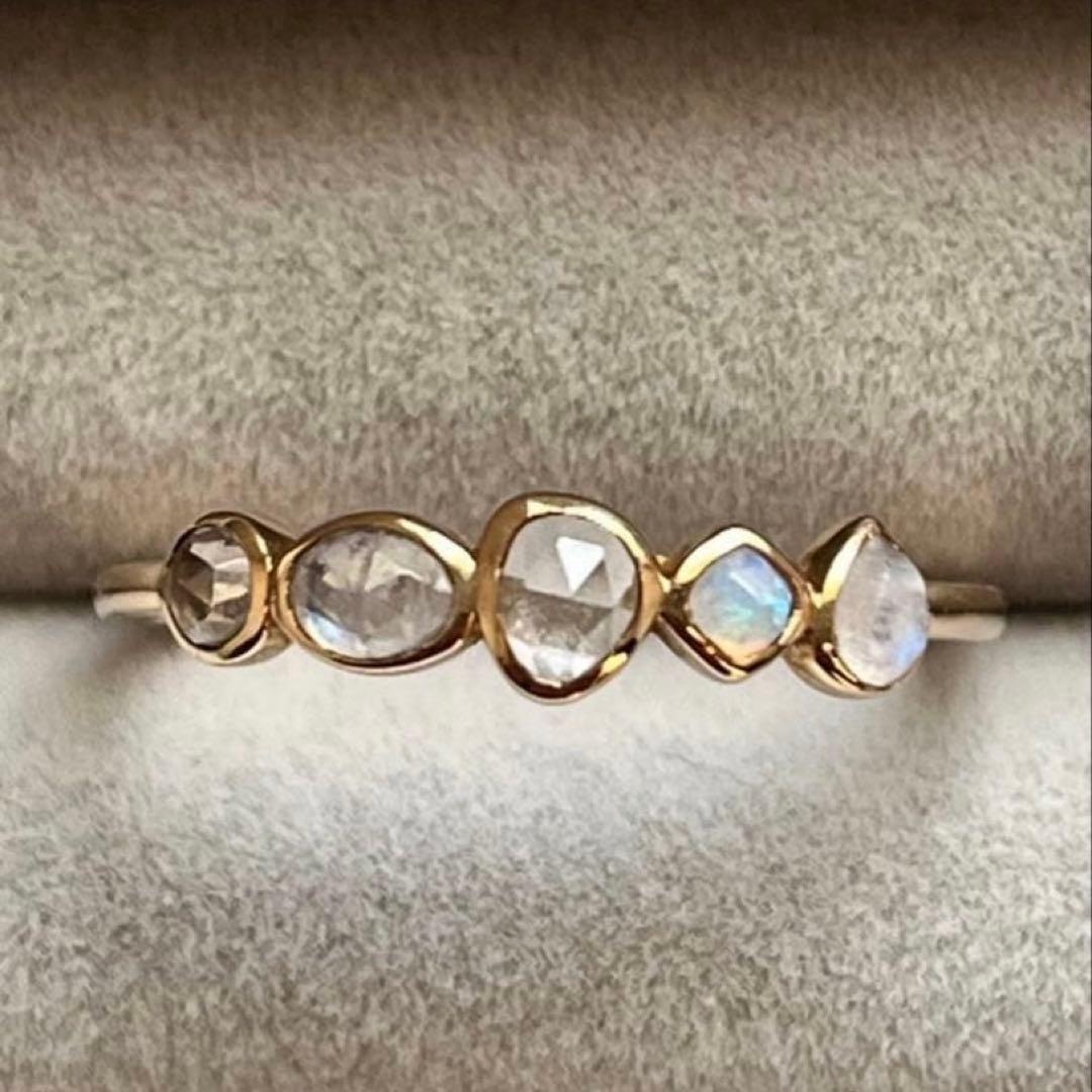 【美品】agete k10 マルチストーンリング　13号