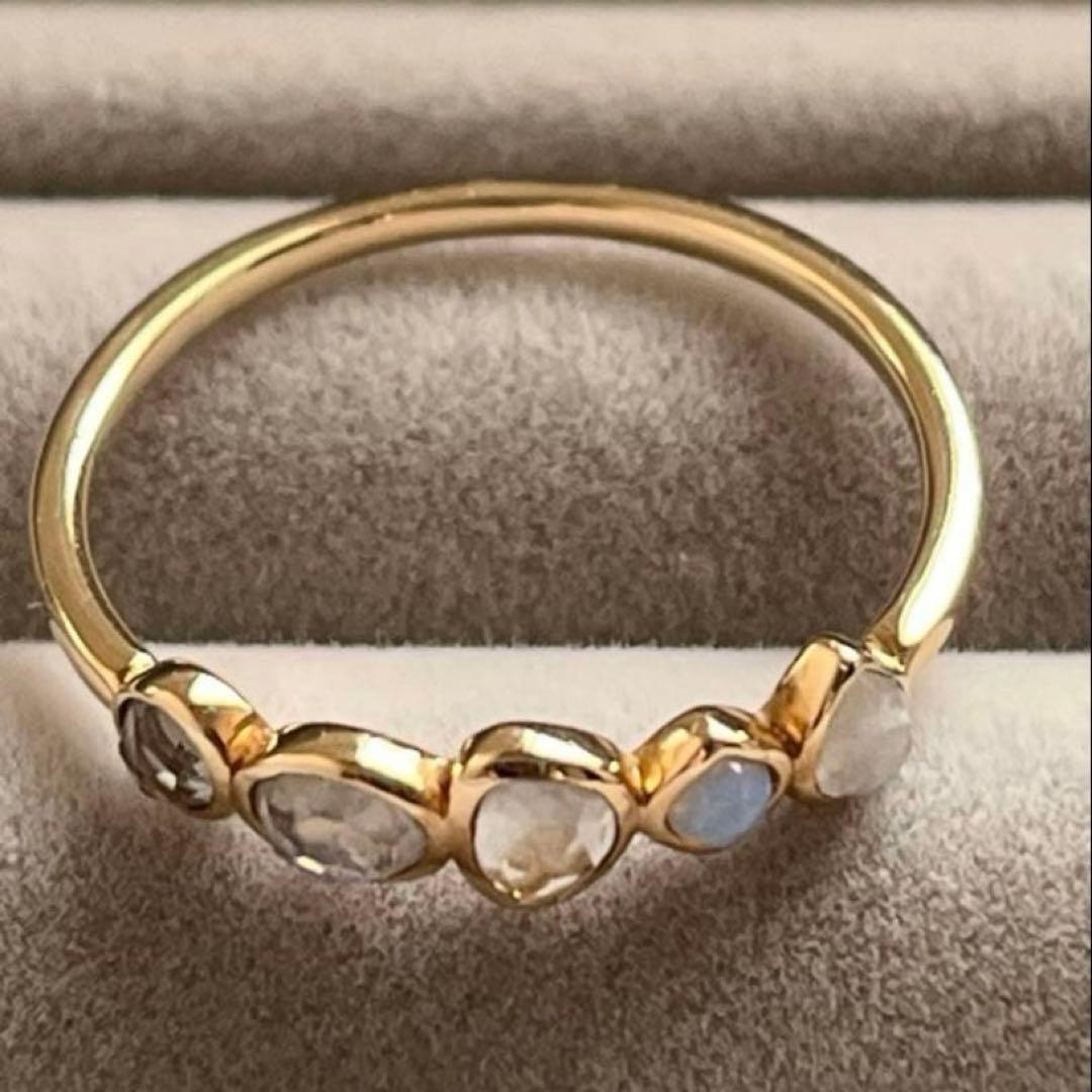 【美品】agete k10 マルチストーンリング　13号