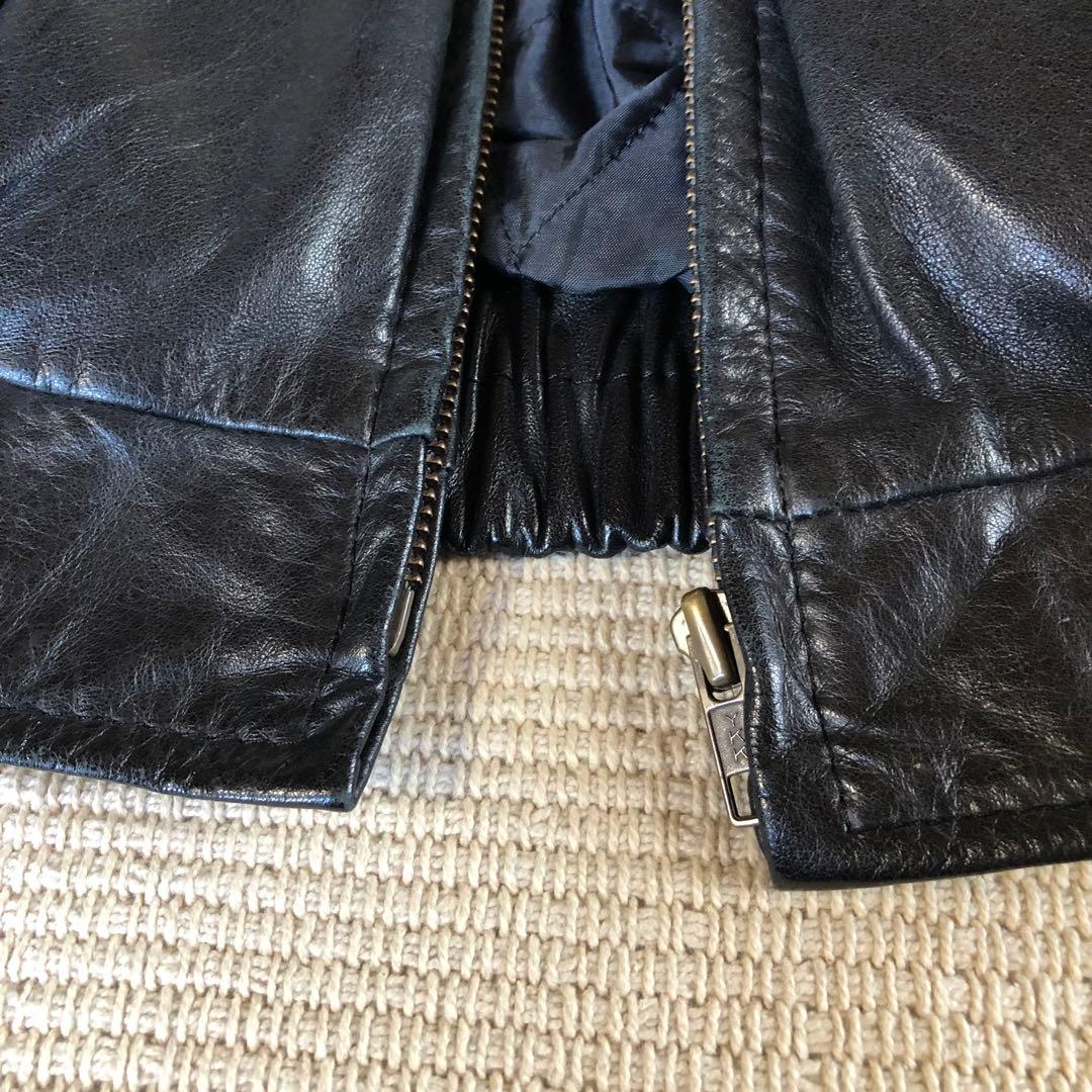 日本製 レザージャケット 薄手 牛革 レザーブルゾン 短丈 ブラック