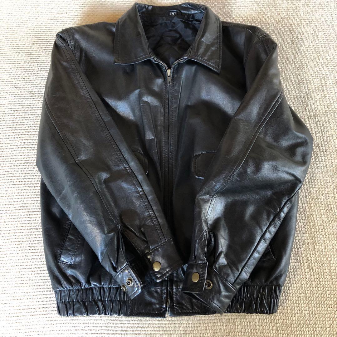 日本製 レザージャケット 薄手 牛革 レザーブルゾン 短丈 ブラック