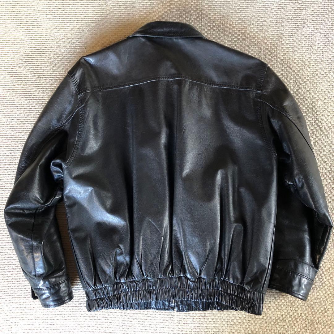 日本製 レザージャケット 薄手 牛革 レザーブルゾン 短丈 ブラック