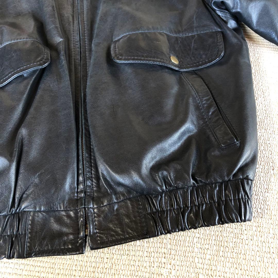 日本製 レザージャケット 薄手 牛革 レザーブルゾン 短丈 ブラック