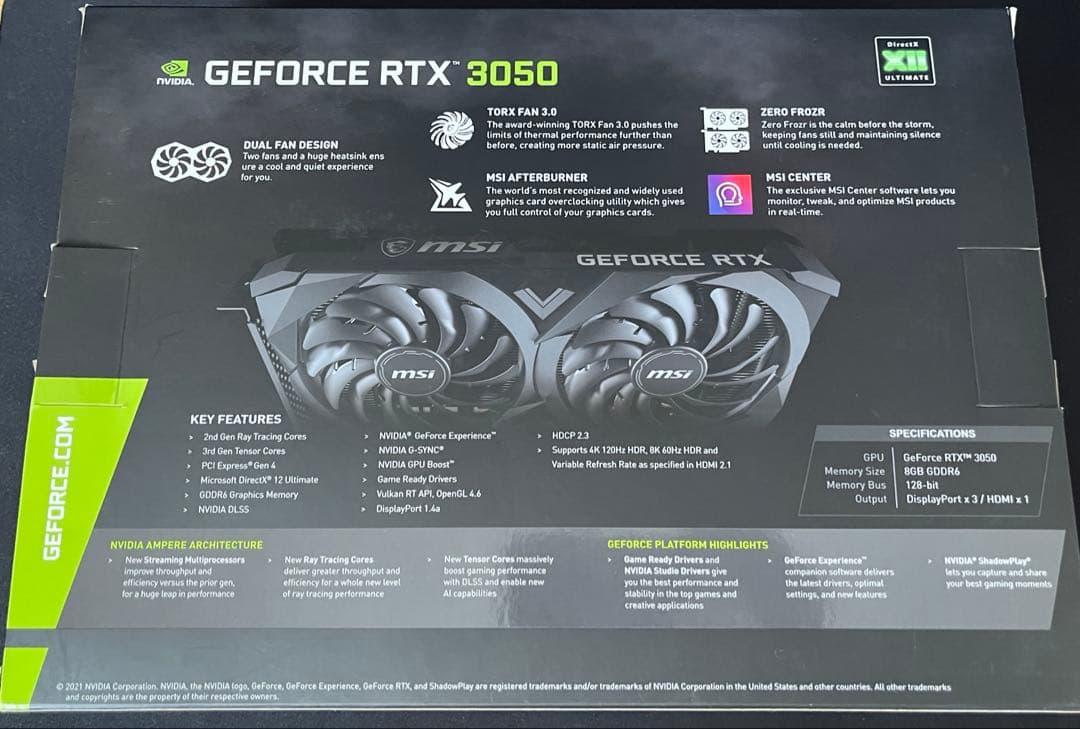 グラフィックボード・グラボ・ビデオカード MSI VENTUS2X RTX3050 OC 8GB