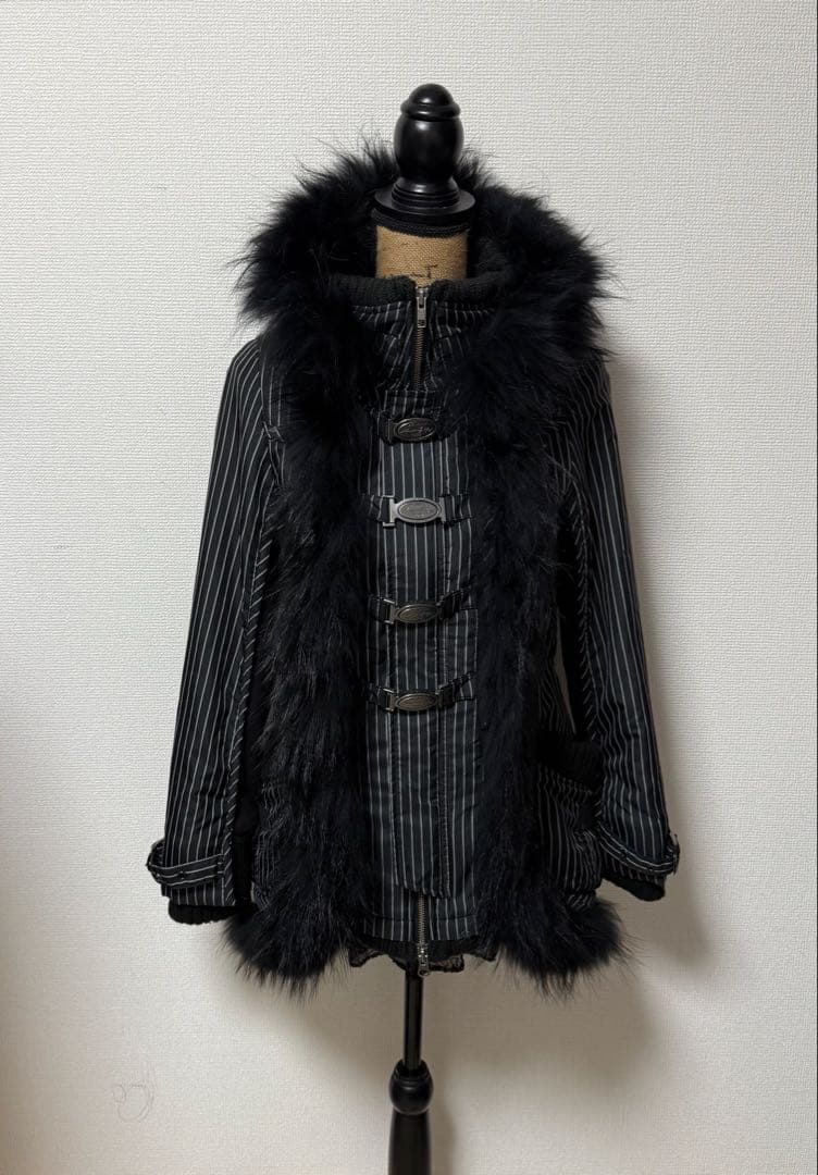 y2k 00s❤︎ ダークコア ギミック ファー付き アウター