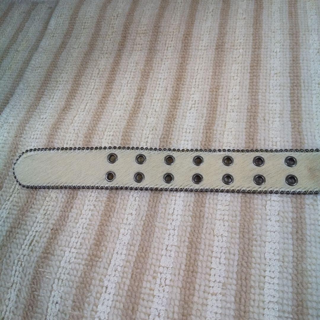 希少 新品未使用 馬革 ハラコ スタッズ ベルト ホワイト 白 レザー 本革