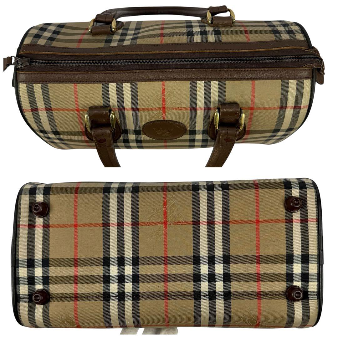 バーバリー ミニボストン トートバッグ ノバチェック ホースロゴ 内側ベタ無し