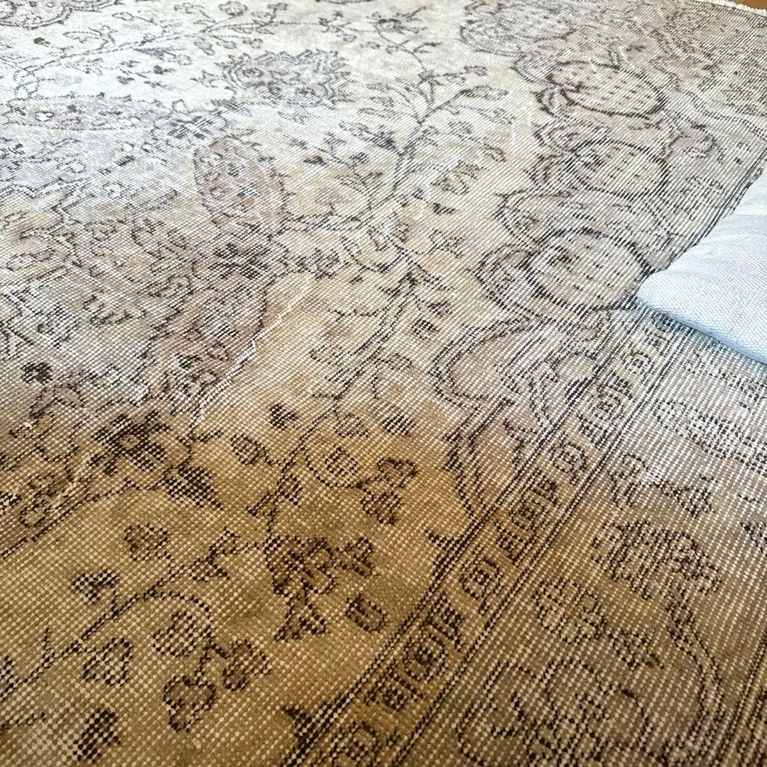 超大判168×263ナチュラルクリームブラウン　メダリオントルコヴィンテージラグ