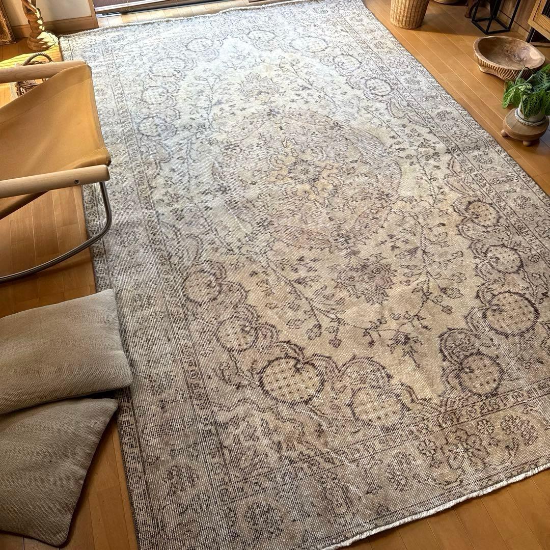 超大判168×263ナチュラルクリームブラウン　メダリオントルコヴィンテージラグ