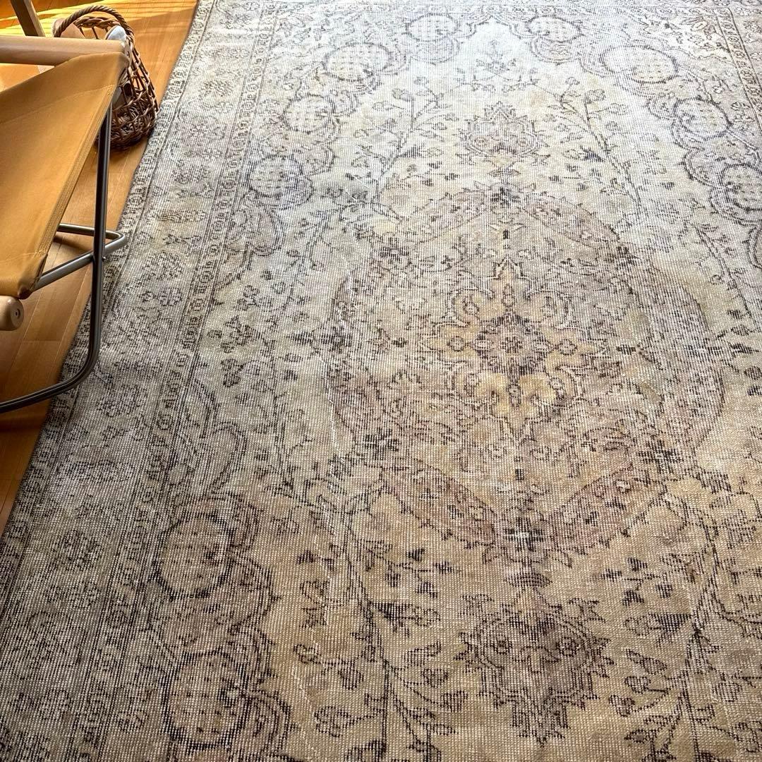 超大判168×263ナチュラルクリームブラウン　メダリオントルコヴィンテージラグ