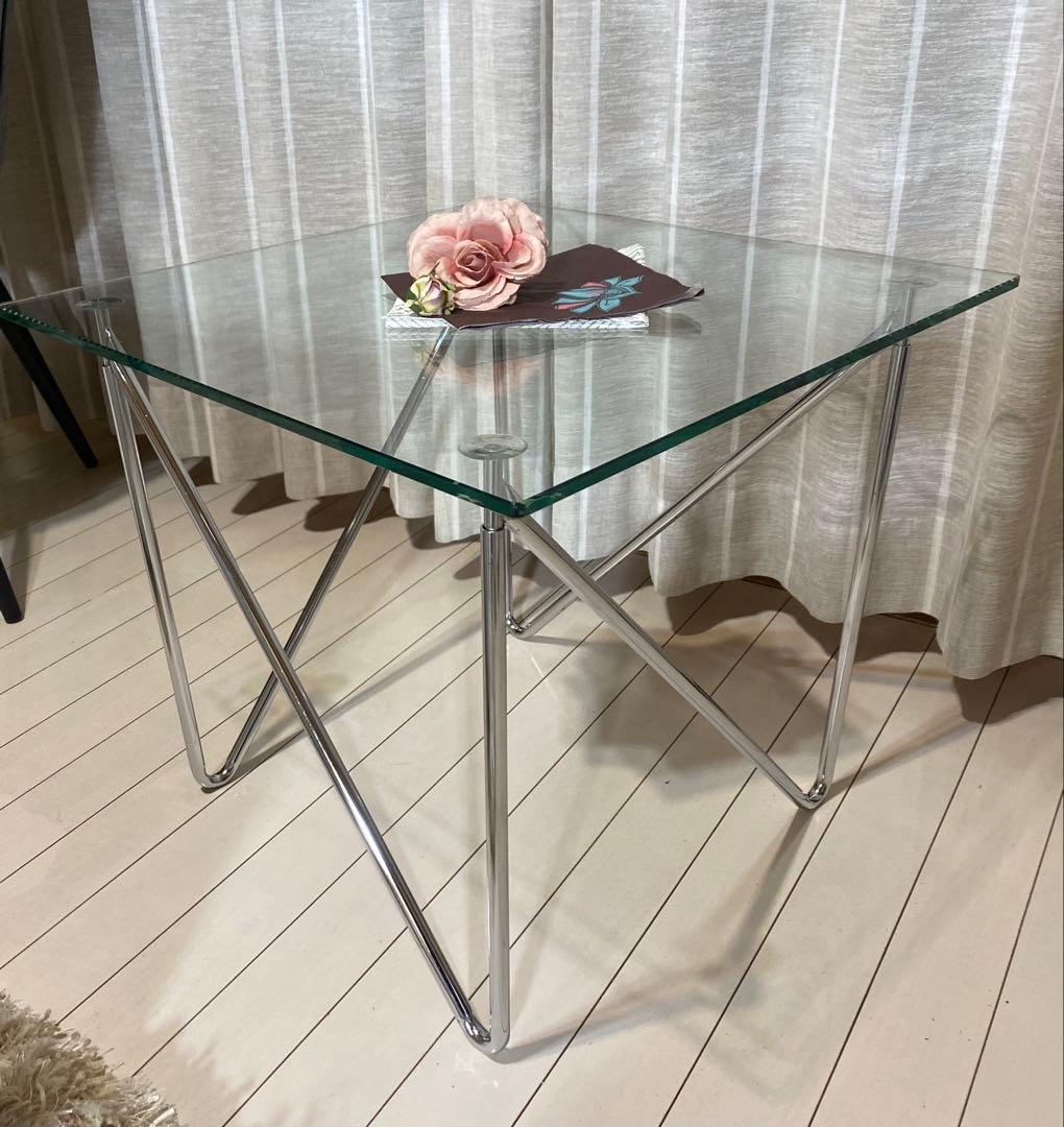 フランフラン ガラス天板 ローテーブル / サイドテーブル 正方形