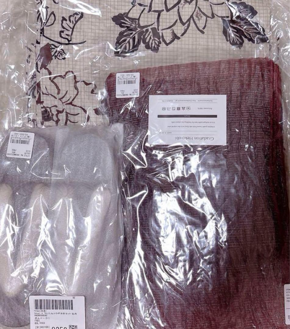 【新品・未使用】hinari × utatane コラボ浴衣セット　牡丹ボルドー