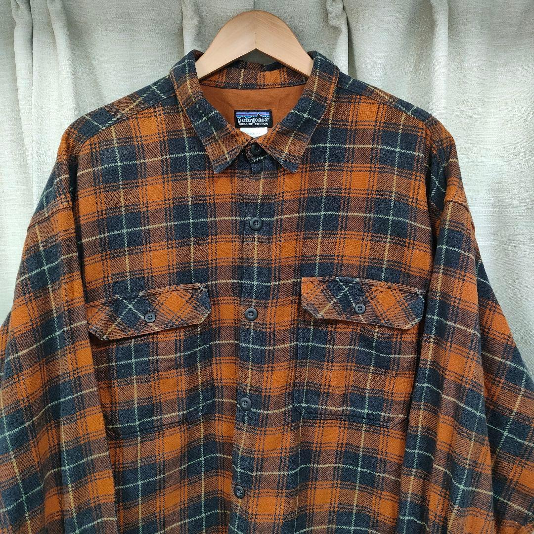 パタゴニア ヘビーフランネルシャツ オンブレ XL オレンジ ネイビー