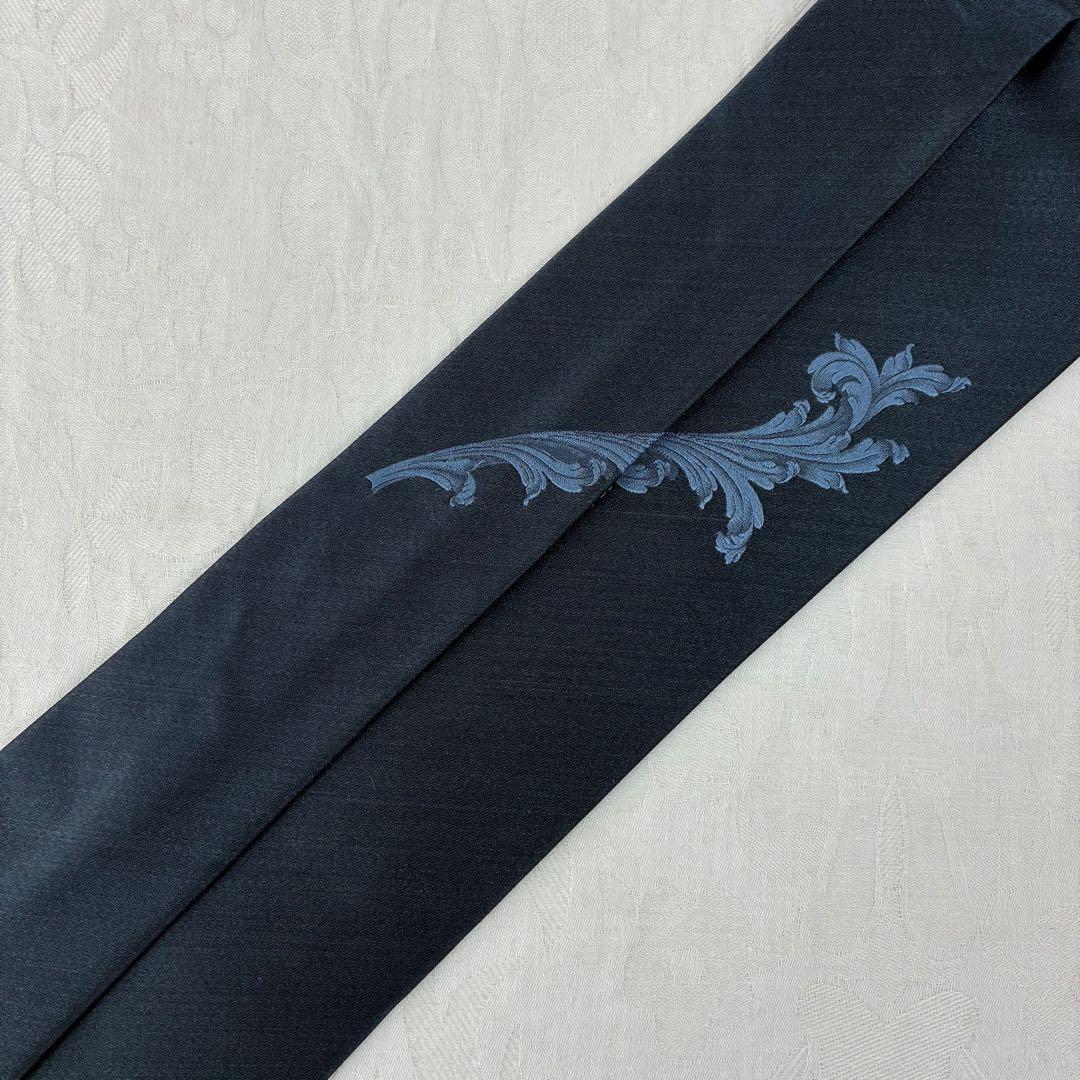 極美品【Dominique France】ネクタイ ネイビー リーフ柄 刺繍
