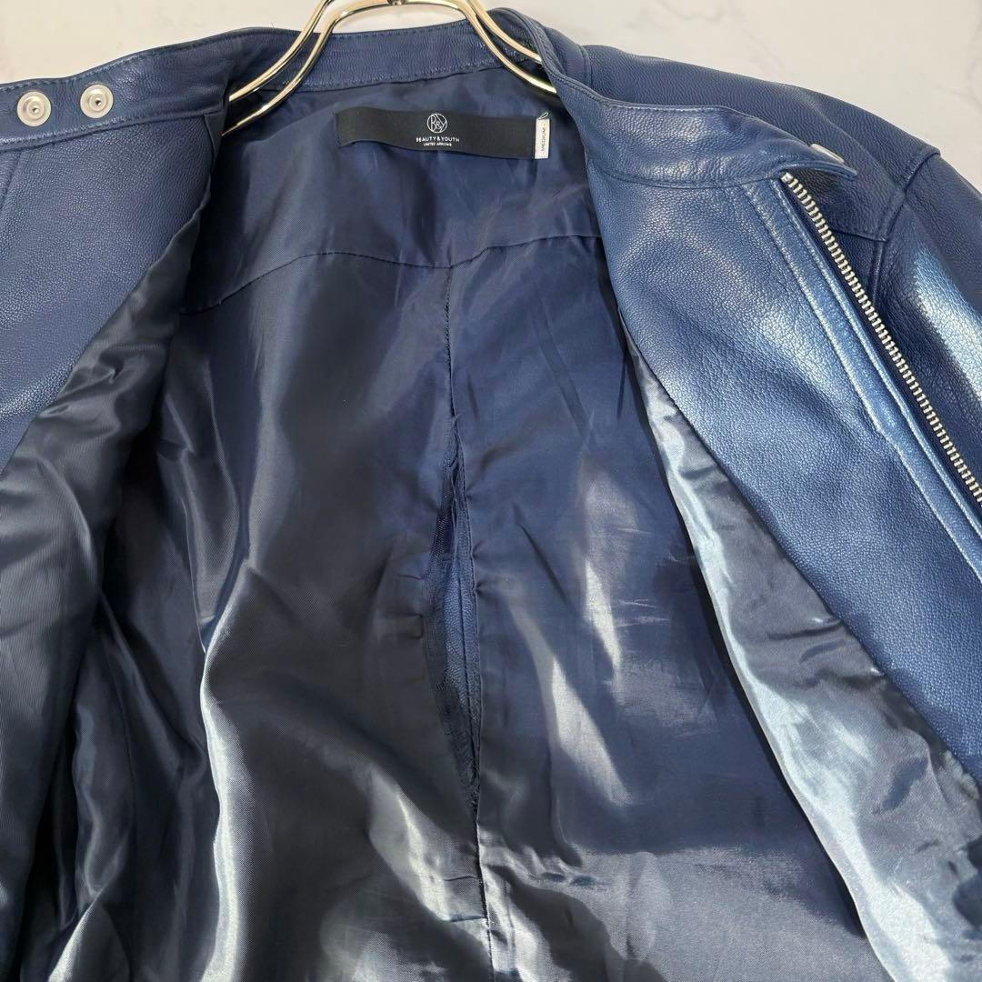 BEAUTY&YOUTH シングルライダース ジャケット 山羊革 ブルー M