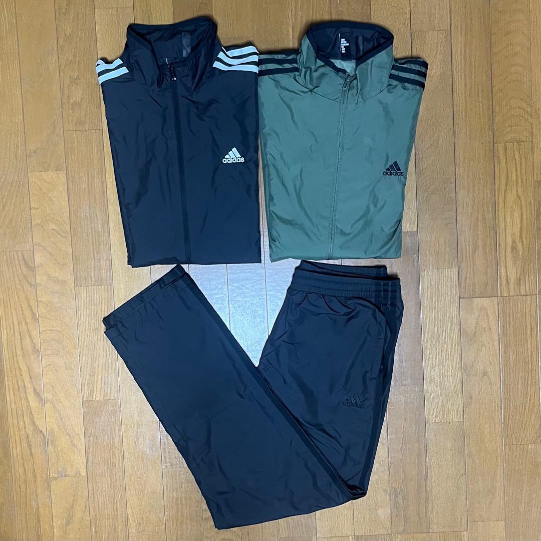 adidas ウィンドブレーカー上下セット 黒 オリーブ