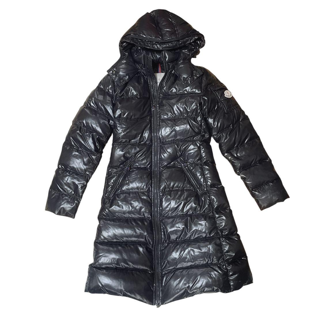 モンクレール 00 レディース ロングダウンコート 黒 フード付き モカ 超定番