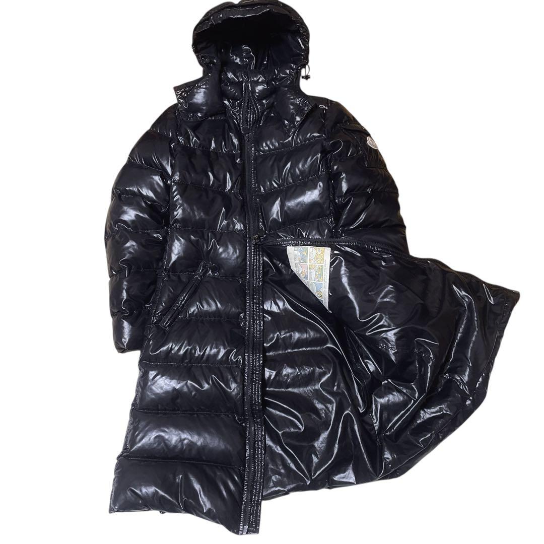モンクレール 00 レディース ロングダウンコート 黒 フード付き モカ 超定番