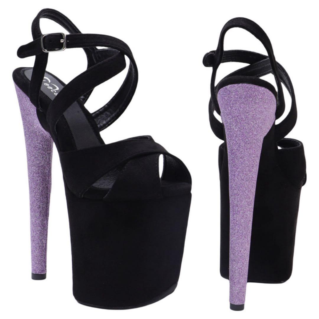 ブラックスウェード＆ラベンダーグリッターヒール