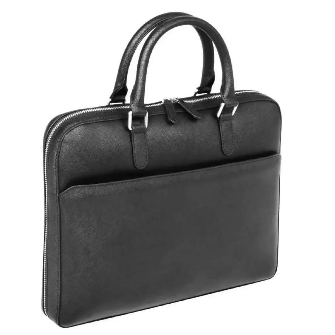【訳あり特価】新品 高機能 ビジネスバッグ 本革 スリムデザイン 黒 レザー