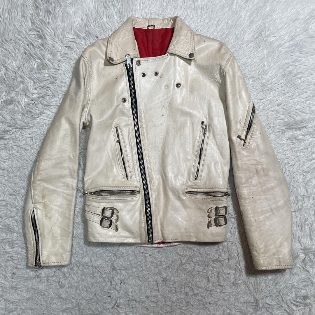 ヴィンテージ　ダブルライダース　カウレザー　ホワイト　イングランド製