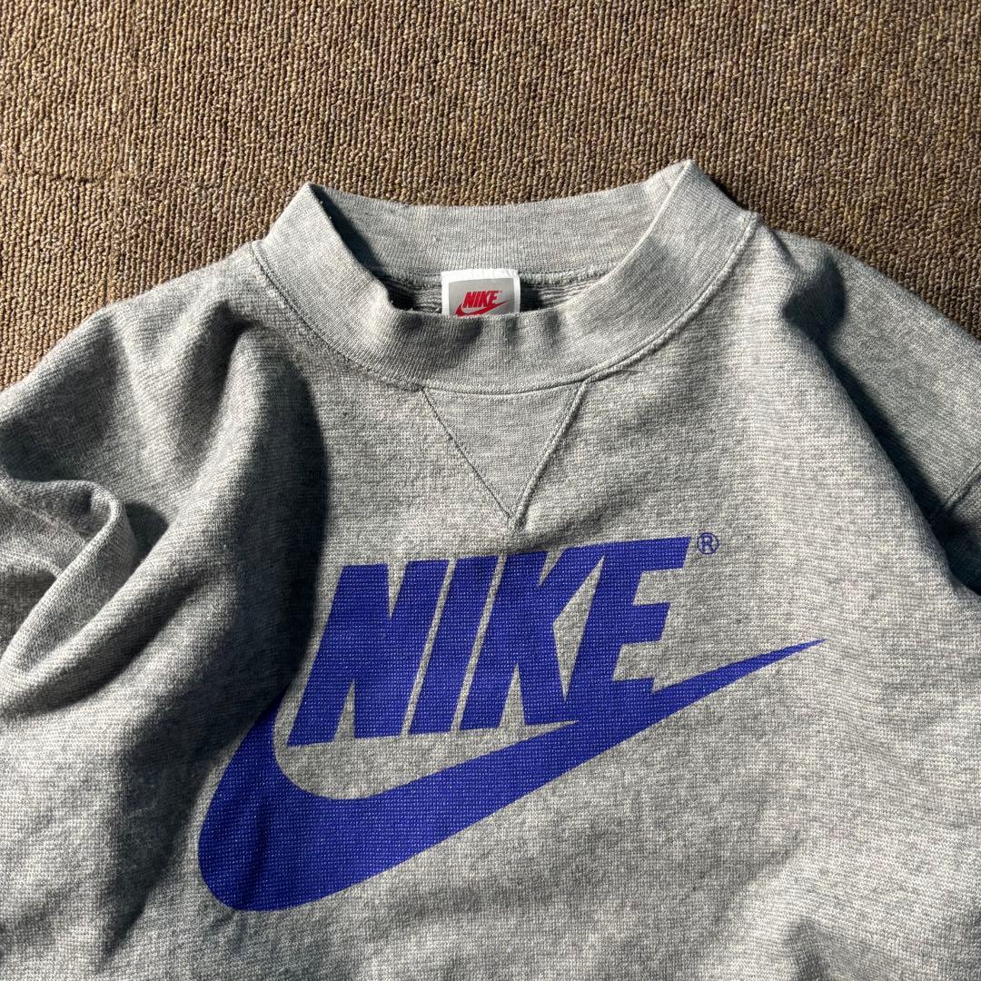 90s NIKE OLD スウェット トレーナー グレー ブルー 銀タグ 前V