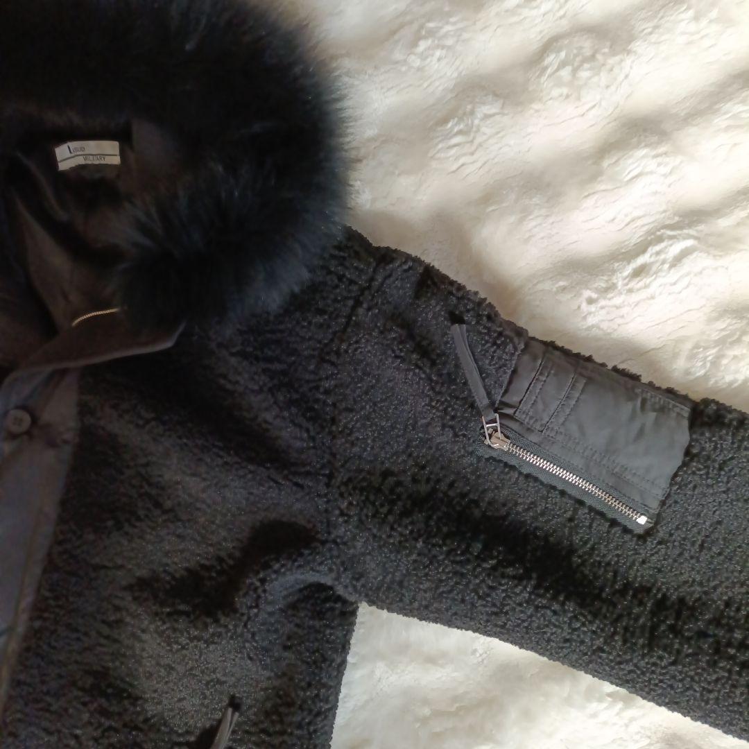 LASUD MILITARY ラシュッド ファーフーデッドボアコートBLACK❦