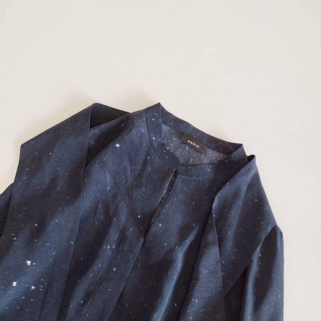 美品⭐️アクリス　長袖ブラウス　ボウタイ　オオカミ　星柄　シルク100% 13号