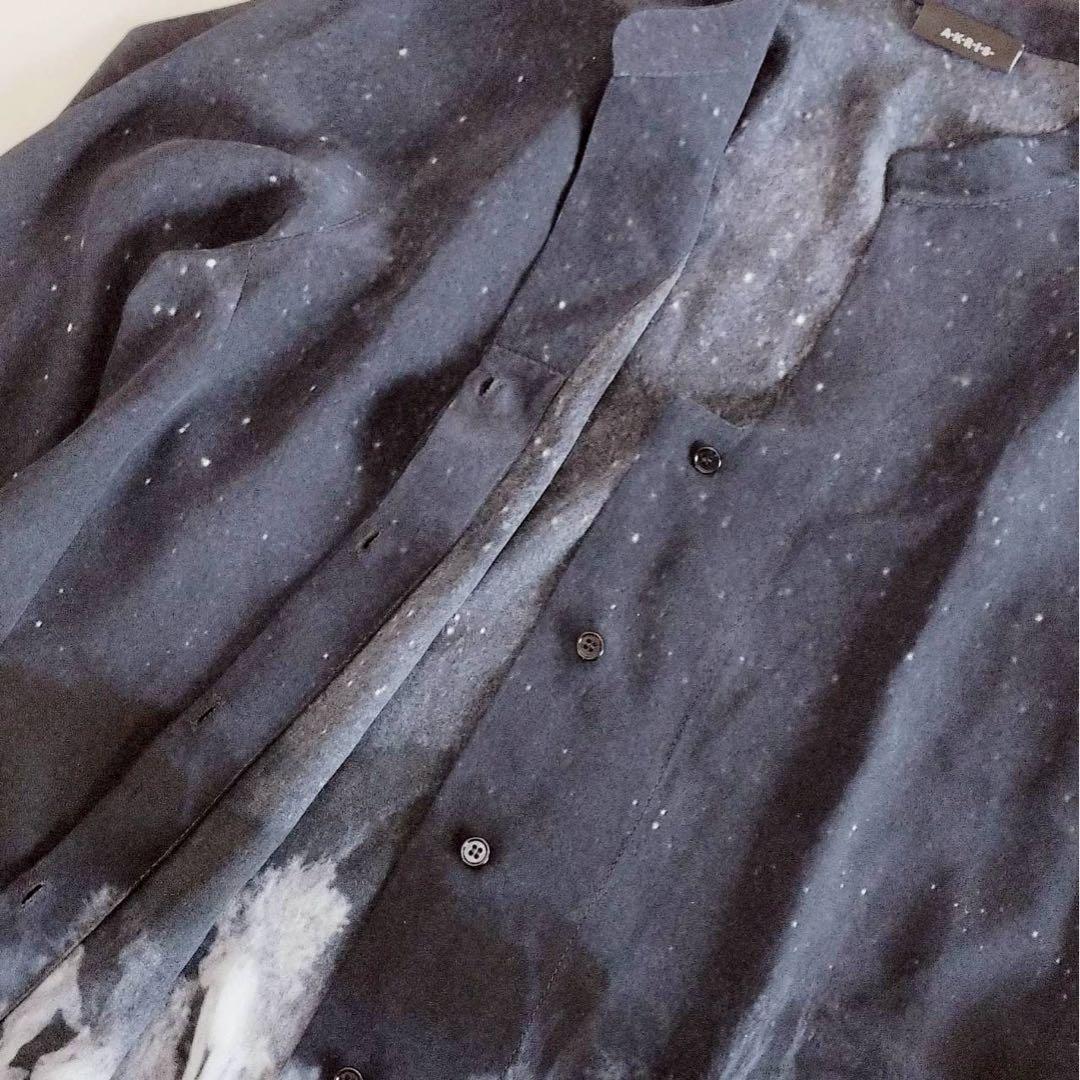 美品⭐️アクリス　長袖ブラウス　ボウタイ　オオカミ　星柄　シルク100% 13号