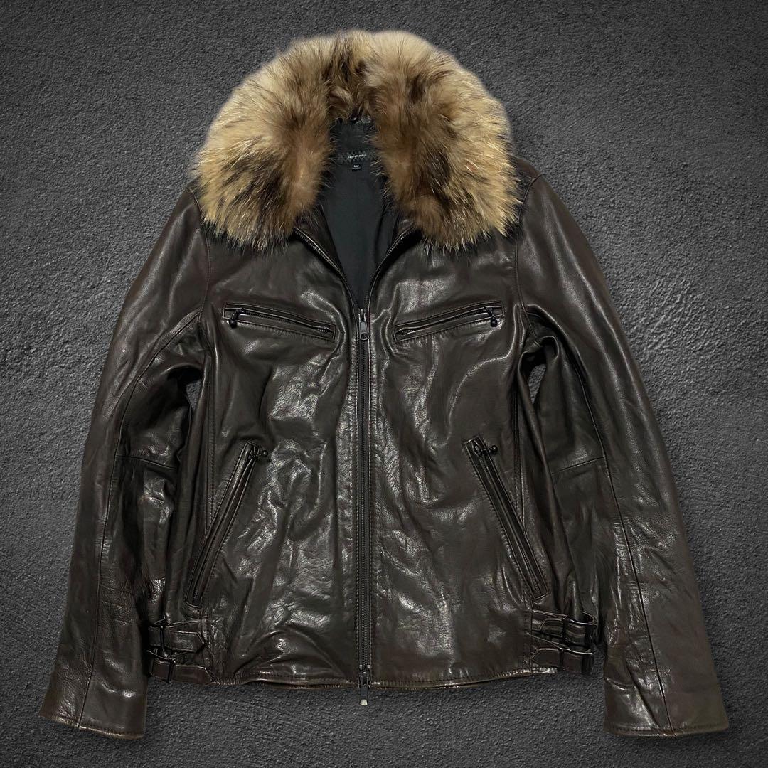 ジャケット・アウター nano universe fur leather biker jacket