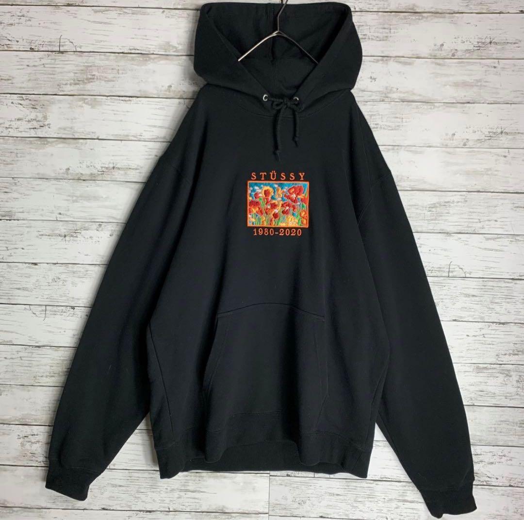 【希少XLサイズ】ステューシー　パーカー　センター刺繍ロゴ
