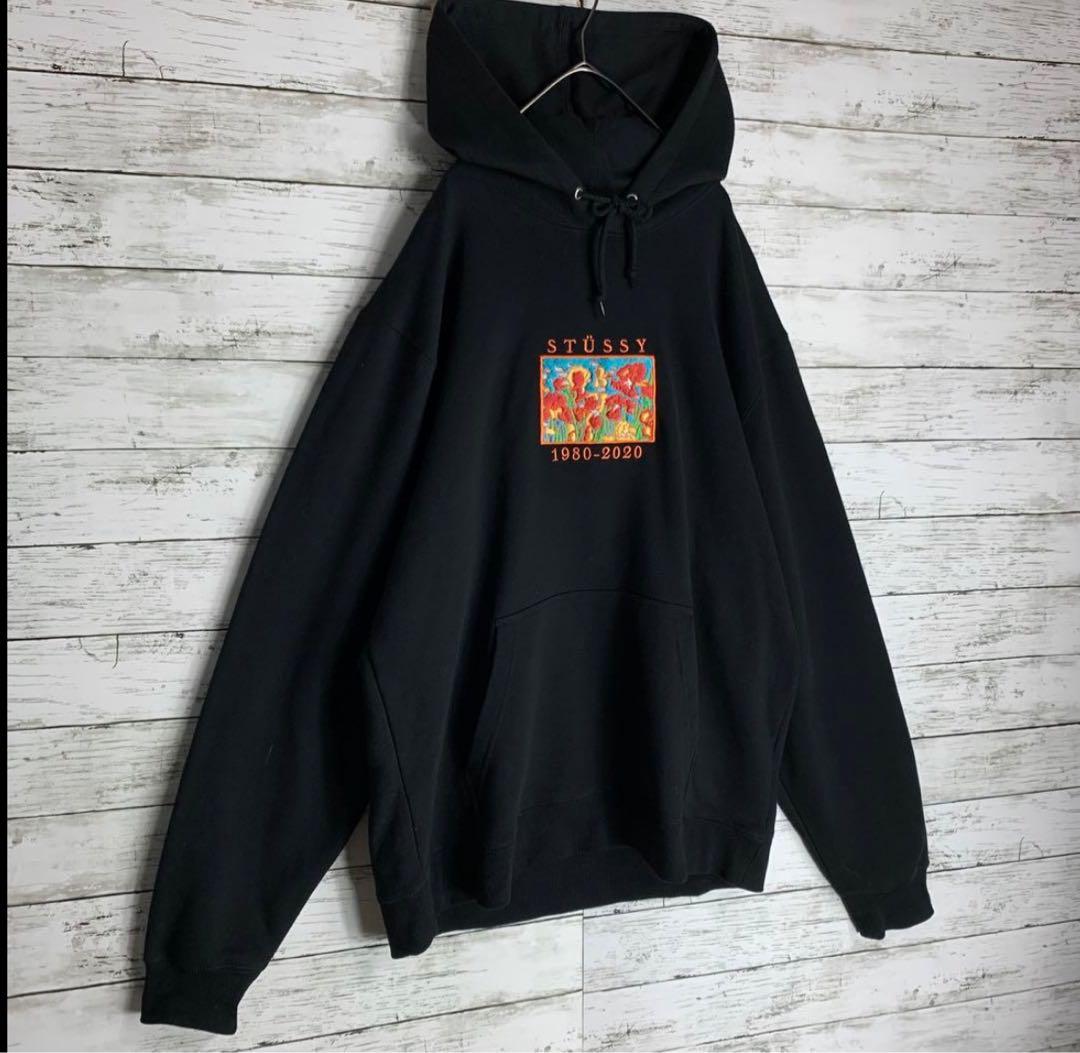 【希少XLサイズ】ステューシー　パーカー　センター刺繍ロゴ