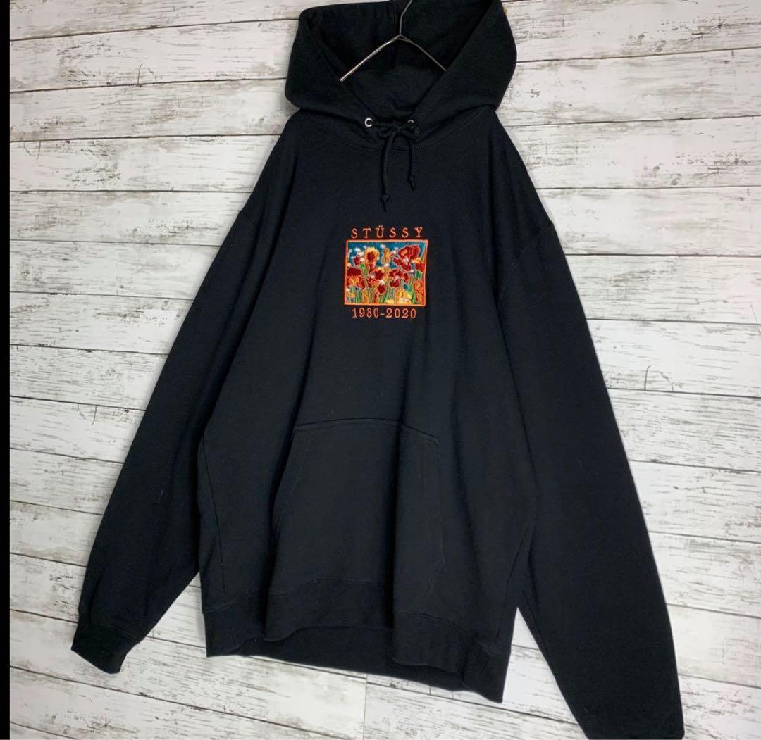 【希少XLサイズ】ステューシー　パーカー　センター刺繍ロゴ