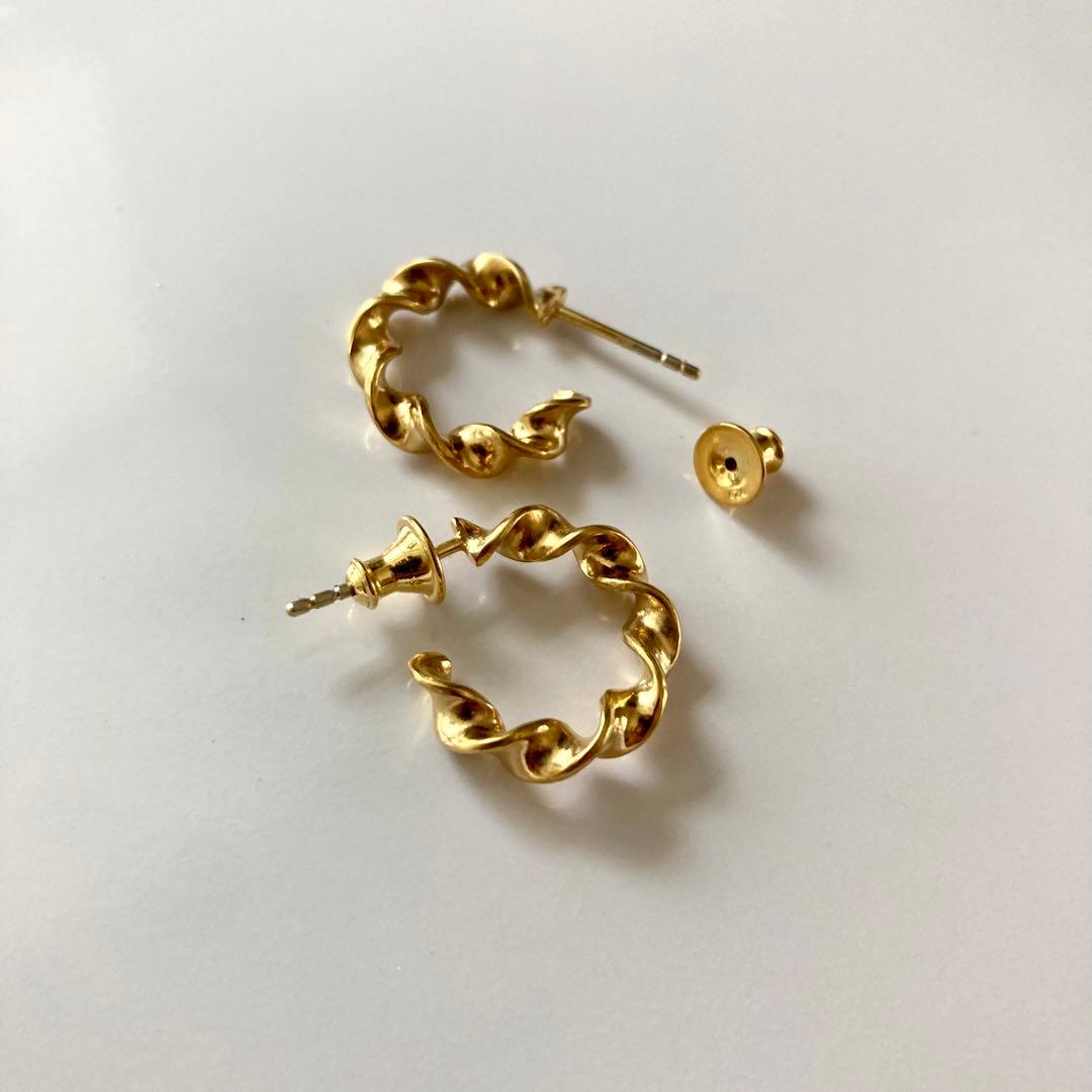 両耳　ゴールド　21mm フープピアス　18k BWL シルバー925