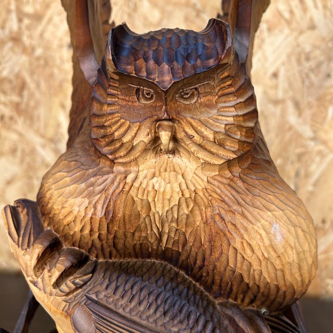 【匿名発送】木工品　國光 作　梟　フクロウ　置物　彫刻