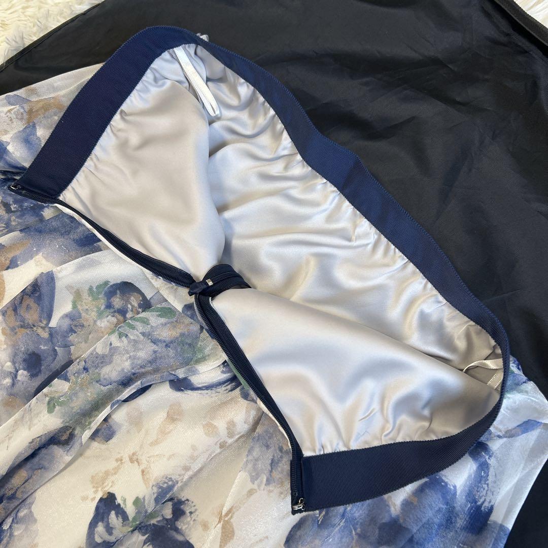 美品✨完売　アナイ ドローイングフラワーオーガンジー スカート ブルー 38