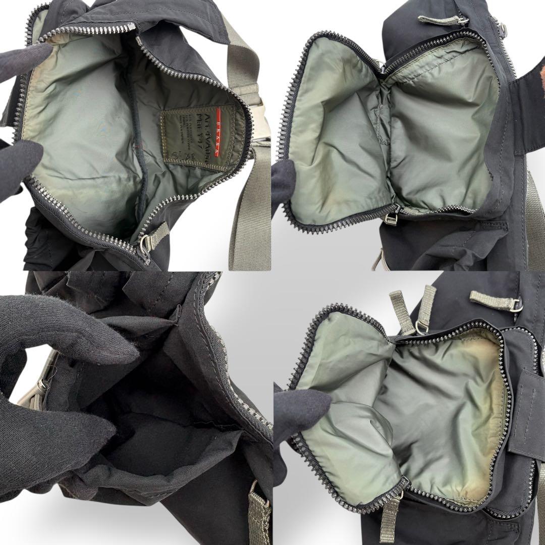 良品 プラダスポーツ ボディバッグ ウエストポーチ ナイロン ブラック ロゴ