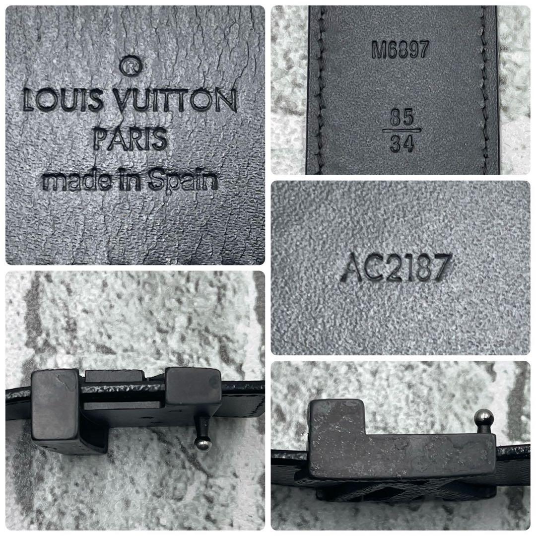 付属品完備 ルイヴィトン ベルト イニシャル LVロゴ タイガ 黒 85サイズ