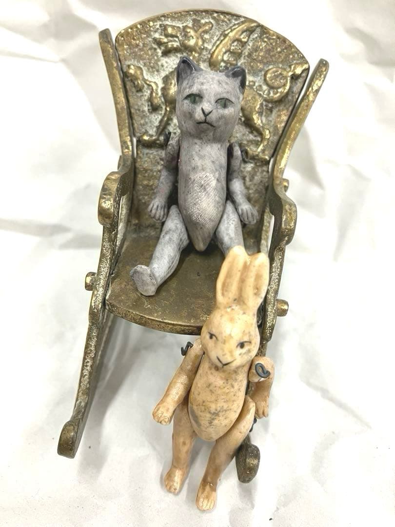 ［O82］ビスクドール うさぎ 猫 2体セット ミニョネット オールビスク