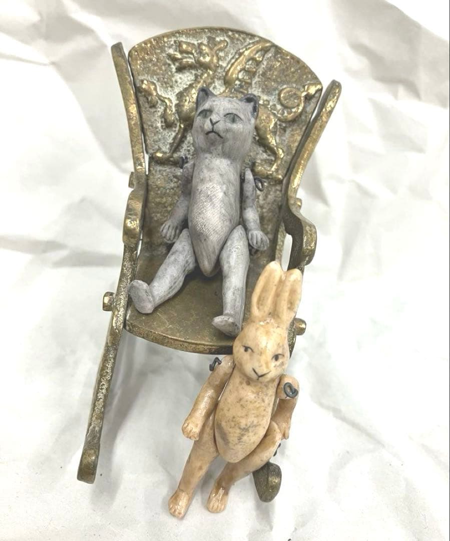 ［O82］ビスクドール うさぎ 猫 2体セット ミニョネット オールビスク