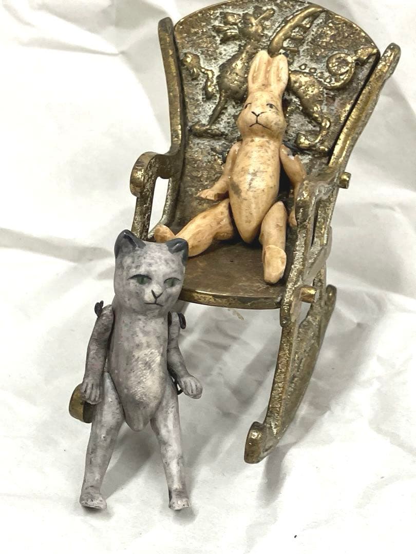 ［O82］ビスクドール うさぎ 猫 2体セット ミニョネット オールビスク