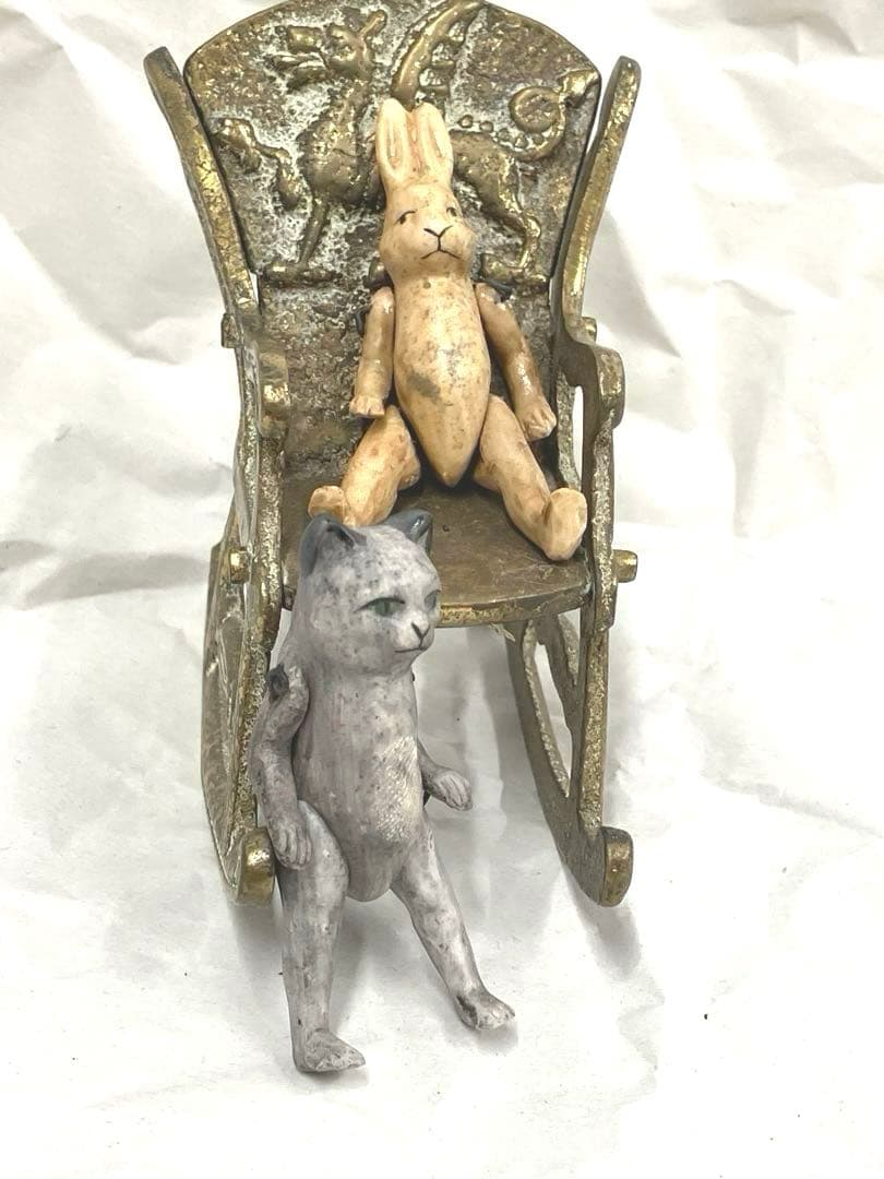 ［O82］ビスクドール うさぎ 猫 2体セット ミニョネット オールビスク