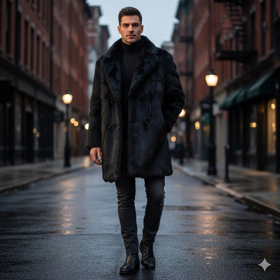 新品未使用タグ付 LAMA LUCENTE 高級毛皮 メンズ ハーフコート