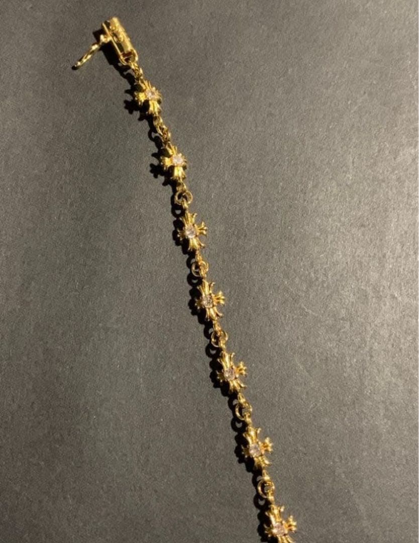 22k タイニークロスチェーン ダイヤ　ブレスレット　ホワイト