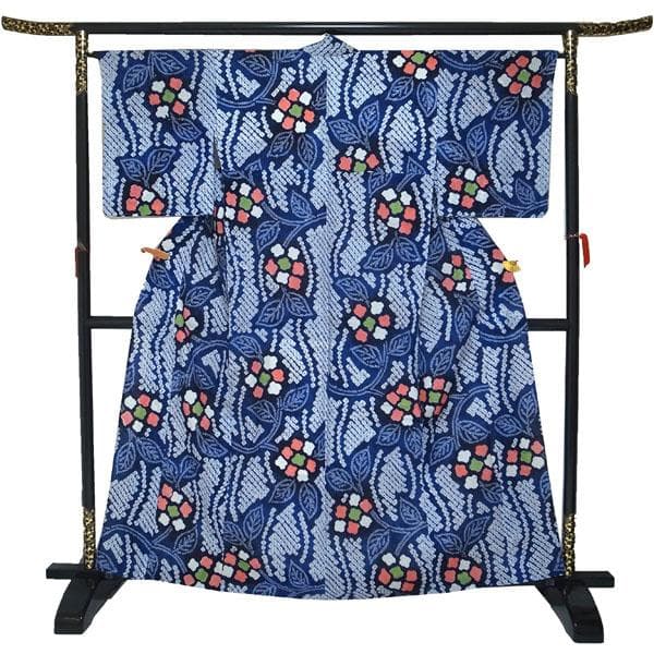 浴衣 本場有松鳴海絞り 単衣 夏物 木綿 綿 裄64.5 Ｍ 中古 sn1779