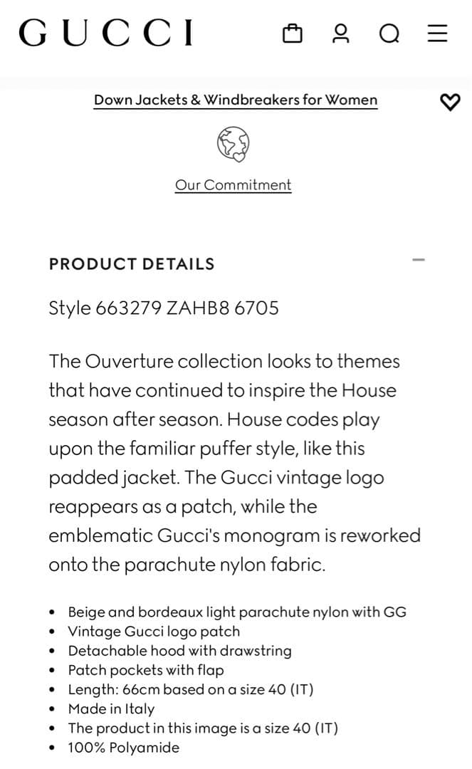 GUCCI パラシュートナイロンパデッドジャケット ダウンジャケット グッチ新品